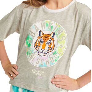 Justice STRANGER THINGS Glow In Dark Short Sleeve Pajama Top Girls Size 7-8 NEW